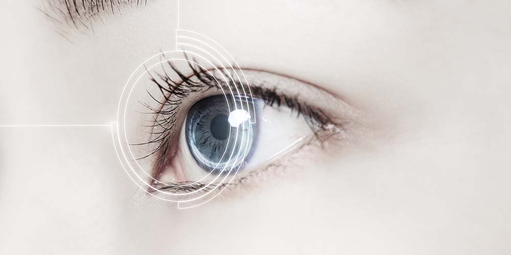 Woman’s eye with smart contact lens